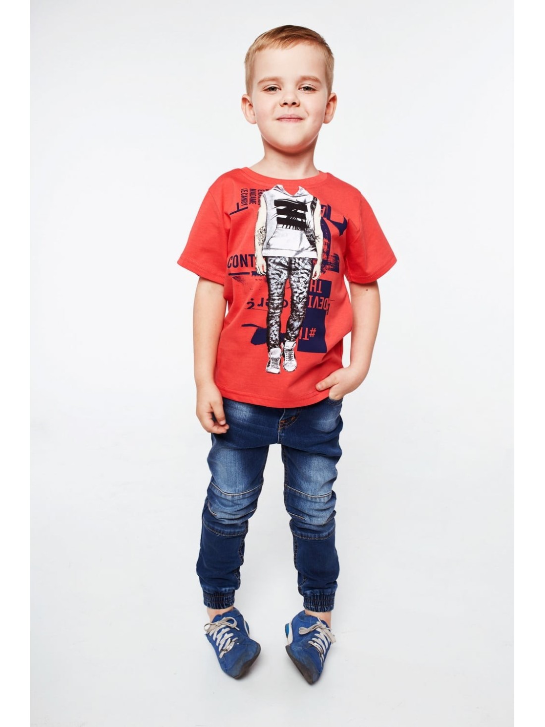 Jungen-T-Shirt mit rotem Aufdruck NDZ4462 – Online-Shop – Boutique